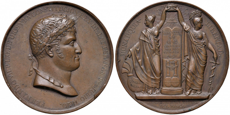 Fernando VII. 1808 - 1814 - 1833
Spanien. Cu Medaille, 1820. auf die Wiederherst...