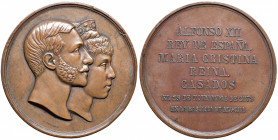 Alfons XII. 1874 - 1885
Spanien. Br Medaille, 1879. auf die Vermählung Alfons XII. mit M. Christina Erzherzogin von Österreich, Av. Jugate-Köpfe von A...