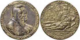 Ferdinand I. 1521 - 1564
Bronzegußmedaille, 1544. unsigniert, Werkstatt Wolf Milicz. Brustbilder Jakobs und Rahels nebeneinander r.//Jakobs Traum: Jak...