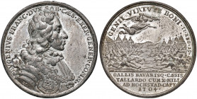 Leopold I. 1657 - 1705
Sn Medaille, 1704. auf den Sieg Prinz Eugens über die Franzosen und Bayern in der Schlacht bei Hochstädt, Av. Militärbüste des ...