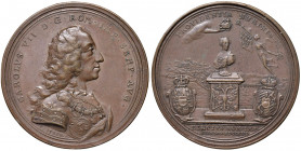 Karl VII. 1742 - 1745
Cu Medaille, 1742. auf die Krönung in Frankfurt, Geharn. Brb. n.r. / PROVIDENTIA NUMINIS Büste auf Reichspostament zw. 2 Wappen,...