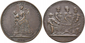 Maria Theresia 1740 - 1780
Br Medaille, 1742. sogen. Spottmedaille auf die Pragmatische Sanktion, Maria Theresia sitzt mit einem Kind auf den Knien / ...