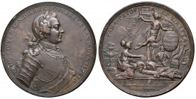 Maria Theresia 1740 - 1780
Cu Medaille, 1757. auf die Siege des Friedrich des Großen bei Prag am 6.5. 1757, Av. Belorbeerte, gepanzerte Büste r., rv. ...