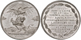 Leopold II. 1790 - 1792
Sn Medaille, 1790. auf die Huldigung in Gent und die Wiederkehr der Ordnung in den österreichischen Niederlande, Av: Löwe von ...
