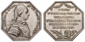Franz II. 1792 - 1806
Ag Medaille, 1793. auf die Rückkehr Erzherzogs Karl nach Belgien, Av: Brustbild nach rechts - Umschrift, Rv: 6 Zeilen Schrift, Ø...
