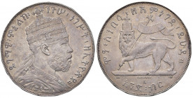 Menelik II. 1889 - 1913
Äthiopien. 1 Birr, 1897. Paris
28,03g
KM 19/5
ss/vz
