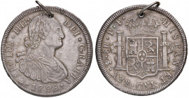 Carlos IIII. 1788 - 1808
Bolivien. 8 Reales, 1798. P.P Potosi
27,24g
Cal-721, KM 73
gelocht
ss