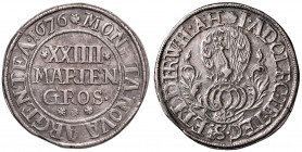 Johann Adolph 1674 - 1704
Deutschland, Bentheim-Tecklenburg-Rheda. XXIIII Mariengroschen, 1676. 16,60g
Kennepohl 123a, Dav. 1019
vz