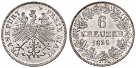 Stadt
Deutschland, Frankfurt. 6 Kreuzer, 1855. Frankfurt
2,81g
KM 335, Jaeger 25
f.stgl/stgl