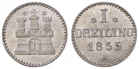Stadt
Deutschland, Hamburg. 1 Dreiling, 1855. A Berlin
0,51g
KM 582
stgl