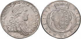 Friedrich August III. 1763 - 1806
Deutschland, Sachsen-Kurlinie ab 1547 (Albertiner). Taler, 1799. IEC Dresden
28,11g
Buck 211a, Schnee 1092, Dav. 270...