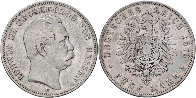 Ludwig III. 1848 - 1877
II. Deutsches Kaiserreich 1871 - 1918, Hessen. 5 Mark, 1...