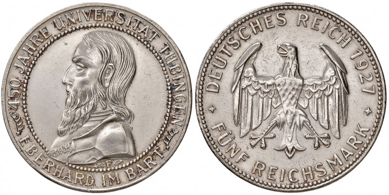 5 Mark, 1927
Deutschland, Weimarer Republik 1918 - 1933. 450 Jahre Uni Tübingen....