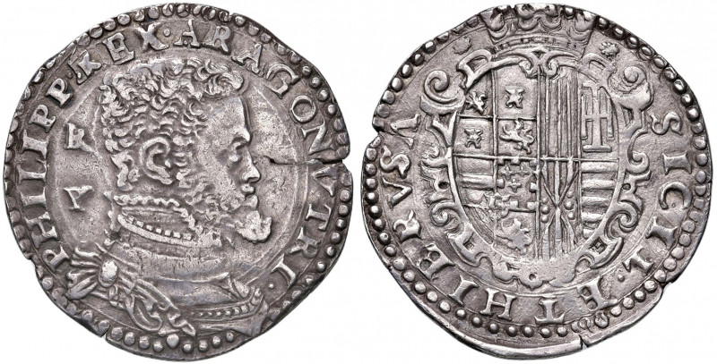 Philippe II. 1556 - 1598
Italien, Sizilien. 1/2 Ducato, o. Jahr. Aragon
14,87g
?...