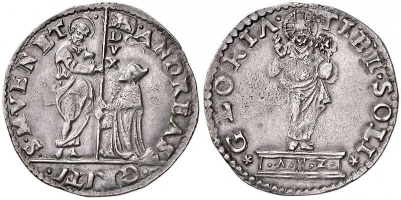 Antrea Gritti 1523 - 1538
Italien, Venedig. Lira da 21 Soldi, o. Jahr. Kniender ...