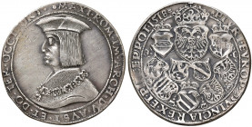 Maximilian I. 1490 - 1519
Guldiner, 1518/1974. Restrike vom Guldiner
Hall
21,80g
vergl. zu Dav. 8007, Voglh. 24
vz