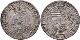 Erzherzog Ferdinand 1564 - 1595
60 Kreuzer / Guldentaler, 1568. Hall
24,67g
MzA. Seite 53, M./T.197
ss