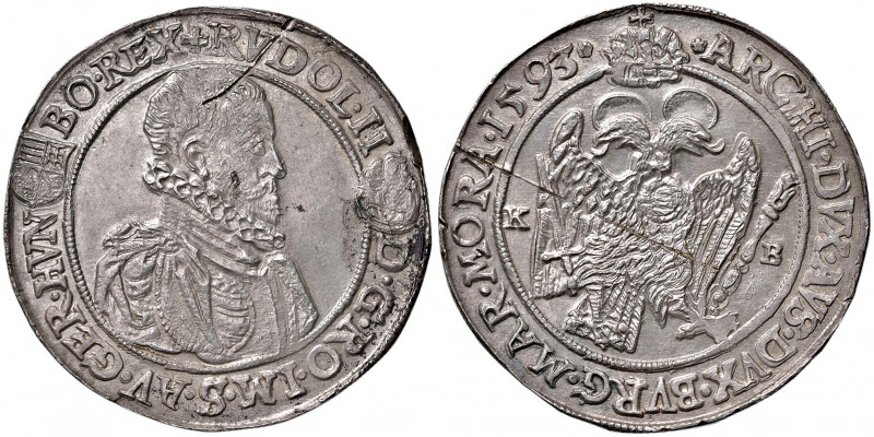 Rudolph II. 1576 - 1612
Taler, 1593. KB Kremnitz
28,15g
MzA. Seite 79
Av. und Rv...