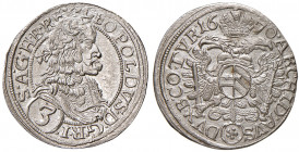 Leopold I. 1657 - 1705
3 Kreuzer, 1670. Avers breite Büste, Rv. ohne Innenkreis
Wien
1,66g
Her--.
vz