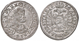 Leopold I. 1657 - 1705
VI Kreuzer, 1674. IAN Graz
2,99g
Her. 1160 var.
vz