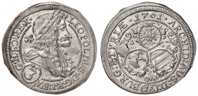 Leopold I. 1657 - 1705
3 Kreuzer, 1701. AI Graz
1,76g
Her. 1365
win. Sf. im Revers
stgl
