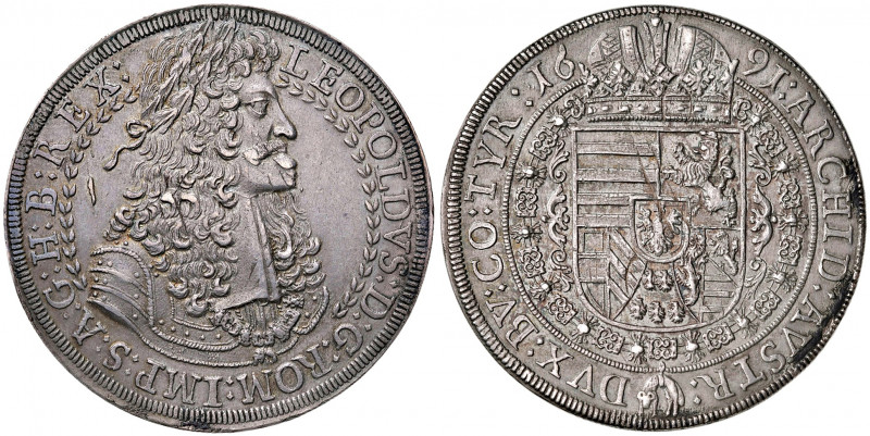 Leopold I. 1657 - 1705
Taler, 1691. Hall
28,51g
Her. 635
vz