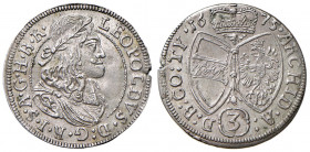 Leopold I. 1657 - 1705
3 Kreuzer, 1675. Hall
1,46g
Her. 1419
SF. im Rand.
f.stgl