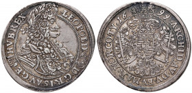 Leopold I. 1657 - 1705
1/2 Taler, 1699. KB Kremnitz
14,00g
Her. 849
ss