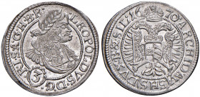 Leopold I. 1657 - 1705
3 Kreuzer, 1670. D.G.(3)R.I.
SHS Breslau
1,78g
Her. 1539 var.
stgl