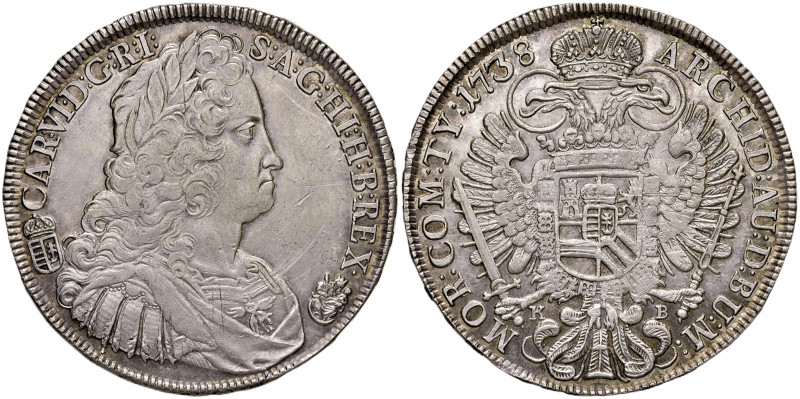 Karl VI. 1711 - 1740
Taler, 1738. KB Kremnitz
28,85g
Her. 453
f.vz/stgl