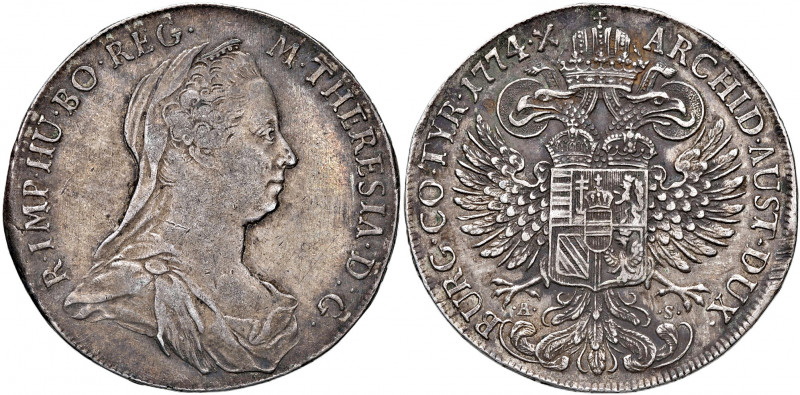 Maria Theresia 1740 - 1780
Taler, 1774. A.S Hall
27,96g
Fr. 572, Her. 486, Eyp. ...