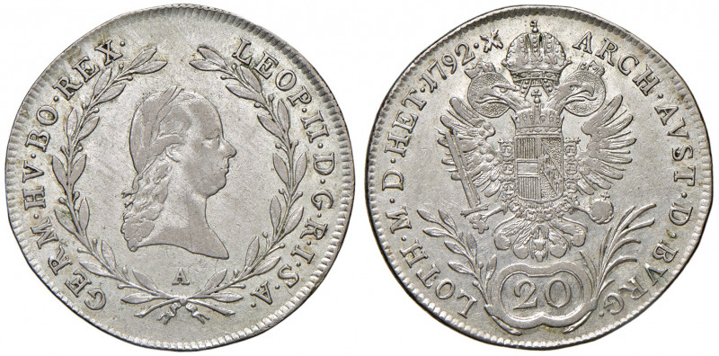 Leopold II. 1790 - 1792
20 Kreuzer, 1792. A Wien
6,67g
Her. 63
ss/vz