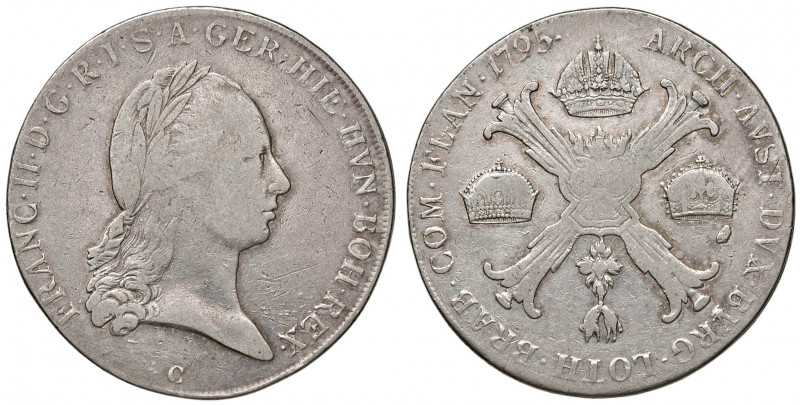 Franz II. 1792 - 1806
Kronentaler, 1795. G Nagybanya
29,37g
Her. 474
f.ss/ss