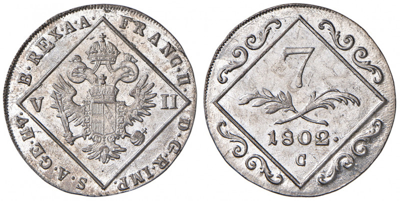 Franz II. 1792 - 1806
7 Kreuzer, 1802. G Nagybanya
4,73g
Her. 889
stgl