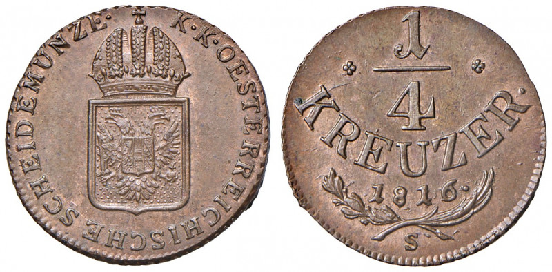 Franz I. 1806 - 1835
1/4 Kreuzer, 1816. S Schmöllnitz
2,27g
Fr. 553
stgl