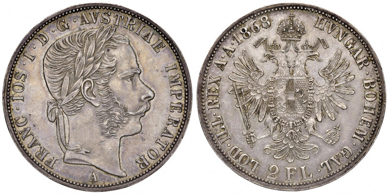 Franz Joseph I. 1848 - 1916
2 Gulden / 2 Florin, 1868. A Wien
24,66g
Fr. 1366
f....