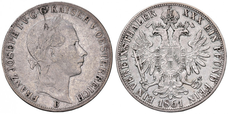 Franz Joseph I. 1848 - 1916
Vereinstaler / 1 1/2 Gulden, 1861. B Kremnitz
18,47g...