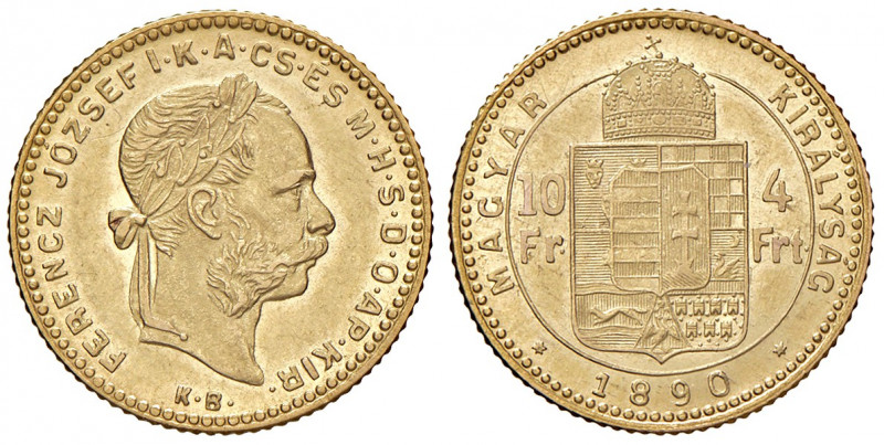 Franz Joseph I. 1848 - 1916
4 Forint, 1890. KB Kremnitz
3,23g
Fr. 1765
vz/vz+