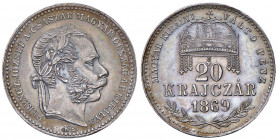 Franz Joseph I. 1848 - 1916
20 Krajczar, 1869. K-B Kremnitz
2,78h
Fr. 1803
stgl
