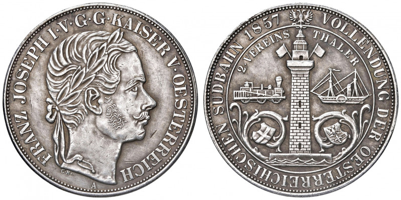 Franz Joseph I. 1848 - 1916
2 Vereinstaler - Südbahn, 1857. Restrike / Copy / Ko...