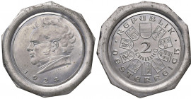 2 Schilling, 1928
1. Republik 1918 - 1933 - 1938. PROBEN der Münze Wien 2 Stück: Avers u. Revers in Zinn (Sn) mit breitem Randstab und 8 eckig, einsei...