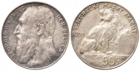 BELGIO. Leopoldo II. 50 centimes 1901. Ag (2,50 g). SPL