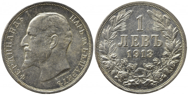 BULGARIA. Ferdinando I (1887-1918). 1 Lev 1913. Ag (5 g). KM#31. qFDC