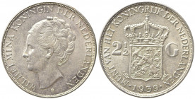 OLANDA. Wilhelmina I (1890-1948). 2-1/2 Gulden 1939. KM#165. SPL+
