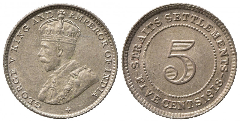 STRAITS SETTLEMENTS. Giorgio V. 5 cents 1918. qFDC
