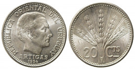 URUGUAY. 20 centesimos 1954. Ag (3,00 g). FDC