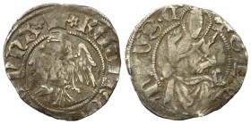 L'AQUILA. Giovanna II di Durazzo (1414-1435). Cella Ag (1.00 g). Aquila con ali aperte - R/San pietro Celestino seduto nimbato benedicente con croce p...