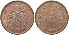 BOLOGNA. Pio IX (1846-1870). 2 Baiocchi 1851 anno V. Gig. 200 Rara. SPL+