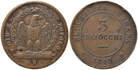 BOLOGNA. Seconda Repubblica Romana (1848-1849). 3 Baiocchi 1849. BB