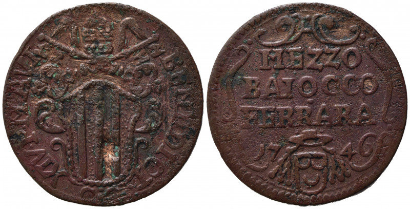 FERRARA. Benedetto XIV (1740-1758). Mezzo Baiocco 1746. qBB